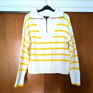 Banana Republic women's organic cotton sweater yellow white stripe NEW small